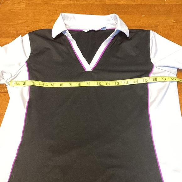 Lady Hagen Womens Size M Golf Polo Shirt Black White Colorblock Purple Trim - Picture 9 of 11